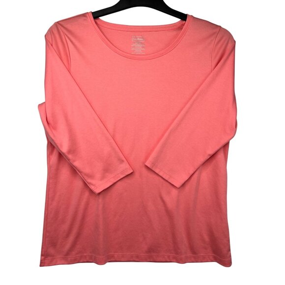L.L. Bean Womens Pima Cotton Shaped Tee 3/4 Sleeve Sunit Coral Large Petite - Picture 7 of 12